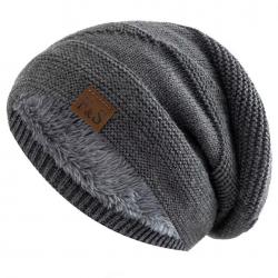 Bonnet hiver chaud doublé polaire homme | tricoté extérieur - décontracté Taille Unique Gris