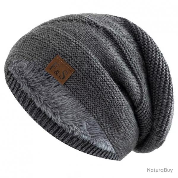 Bonnet hiver chaud doubl polaire homme | tricot extrieur - dcontract Taille Unique Gris