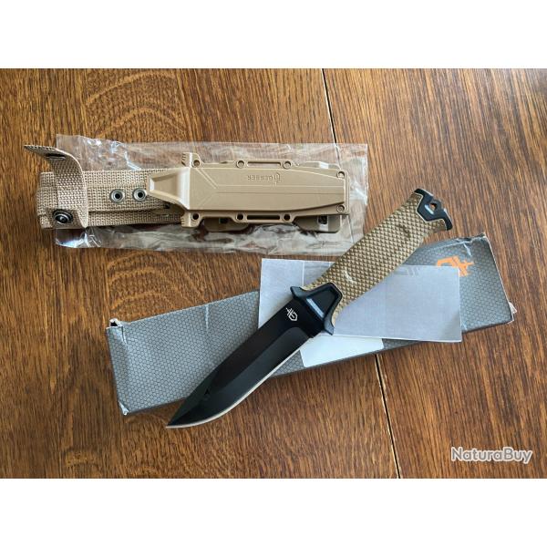 Couteau de survie OUTDOOR Militaire acier inoxydable Khaki Neuf