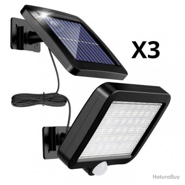 Lot de 3 projecteurs LED avec panneau solaire - Etanche IP65 - Dtection  120- Livraison gratuite