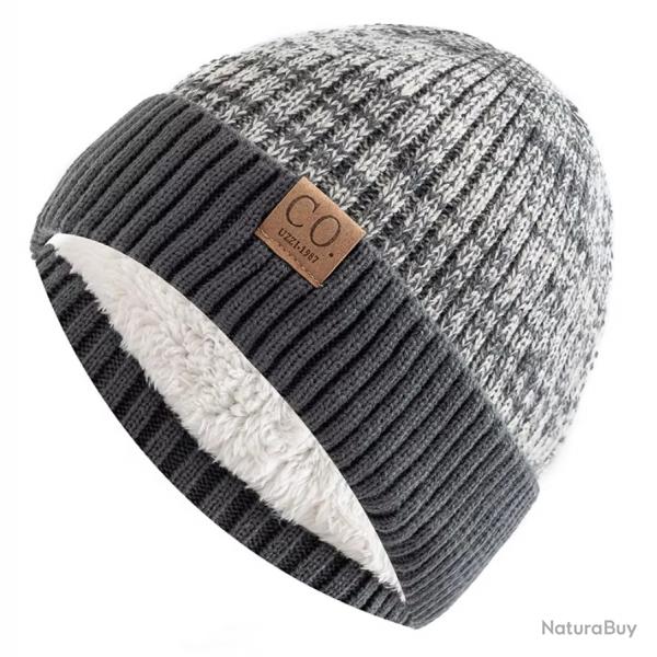 Bonnet hiver chaud doubl polaire bicolore unisexe - tricot pais