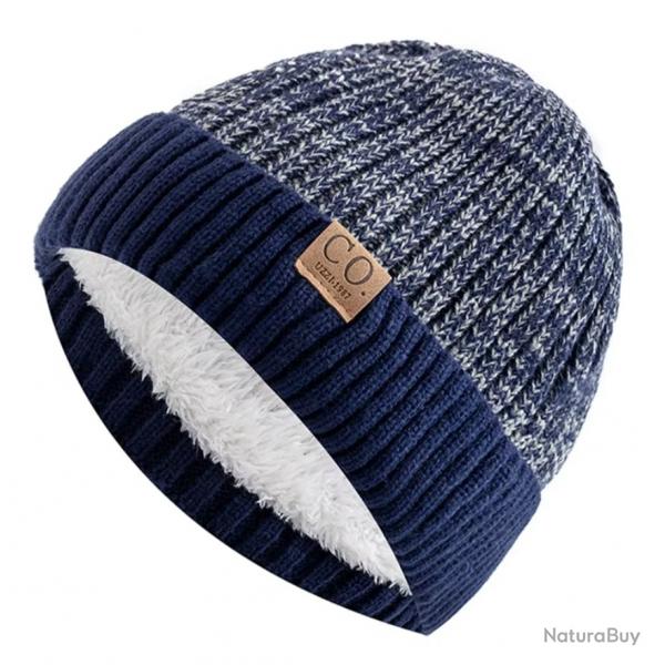 Bonnet hiver chaud doubl polaire bicolore unisexe - tricot pais Noir Bleu