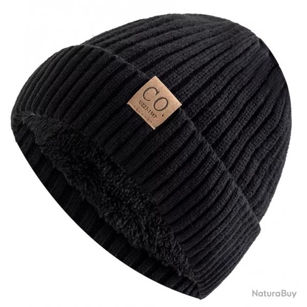 Bonnet hiver chaud doubl polaire bicolore unisexe - tricot pais Noir