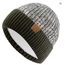 Bonnet hiver chaud doublé polaire bicolore unisexe - tricot épais Vert