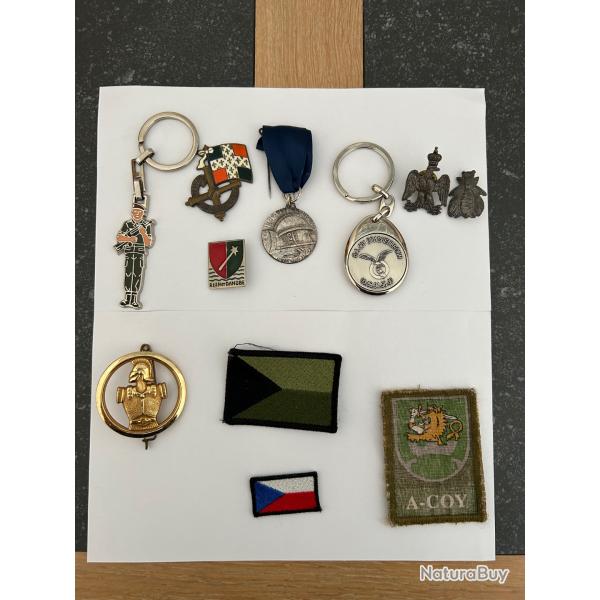 Insignes ( Rhin et Danube, gnie) , portes clefs para au famas, BA 109, pin's aigle, mdaille,patch