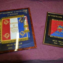 Fanion du 68ème d'artilleur de la Valbonne vétéran Afghanistan encadrés sous verre