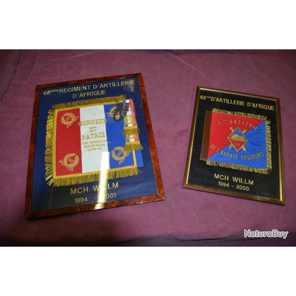 Fanion du 68me d'artilleur de la Valbonne vtran Afghanistan encadrs sous verre