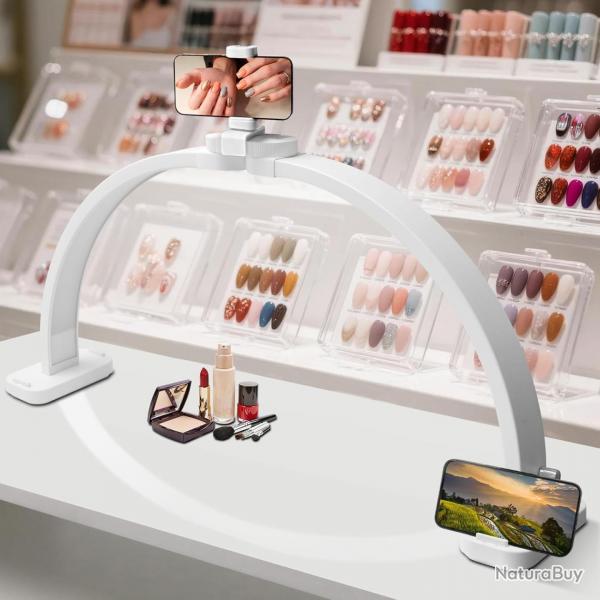 Lampe Demi Lune 76cm Onglerie: 45W Pliable avec Support de Tlphone - 10 Niveaux de Luminosit et 3