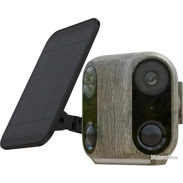 Camra Surveillance Extrieure WiFi sans Fil, Solaire, Double Objectif & PIR, Vision Nocturne Couleu
