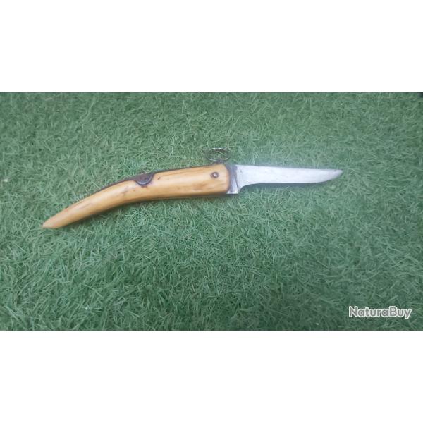 ANCIEN GRAND COUTEAU DE POCHE PLIANT A PALME,CORNE ,CHASSE,KNIFE