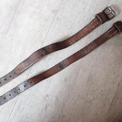 2 sangles, lanières en cuir pour brellage, sac poils, havresac Suisse. Pour couverture, gamelle (2)