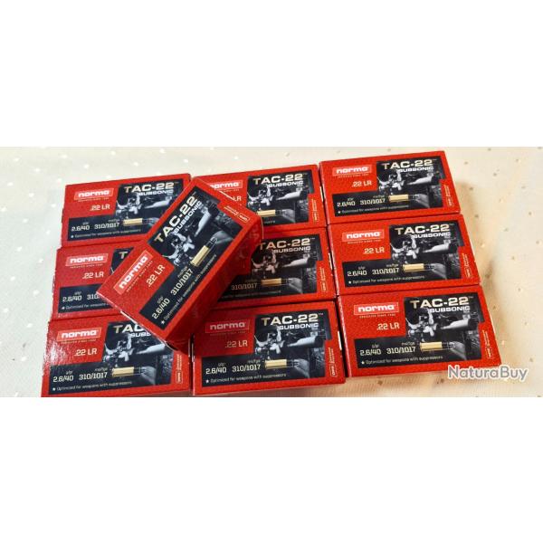 Lot de 500 Cartouches .22 LR NORMA TAC-22 SUBSONIC