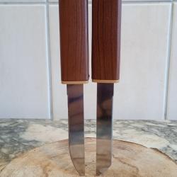 couteau double lame manche effet bois neuf