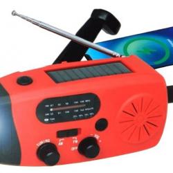 Radio de secours solaire 4000mAh avec manivelle, power bank, Météo AM/FM/WB, LED