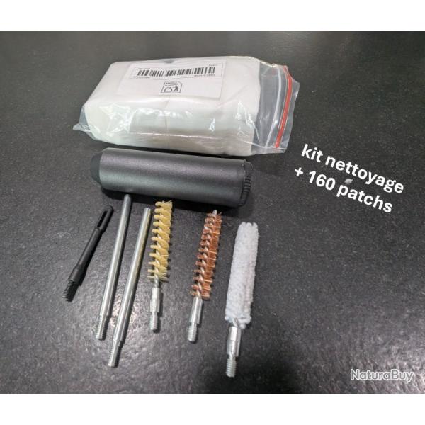 KIT NETTOYAGE 9MM ET 38SP LIVRE AVEC 4 ACCESSOIRES / 2 BAGUETTES / MANCHE BOITIER +160 PATCHS