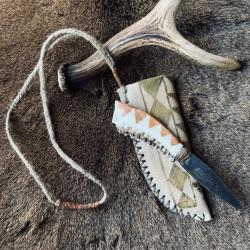 couteau amérindien d'artisan / manche en mâchoire de cerf , lame acier carbone 1095 ( 2 )