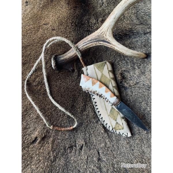 couteau amrindien d'artisan / manche en mchoire de cerf , lame acier carbone 1095 ( 2 )