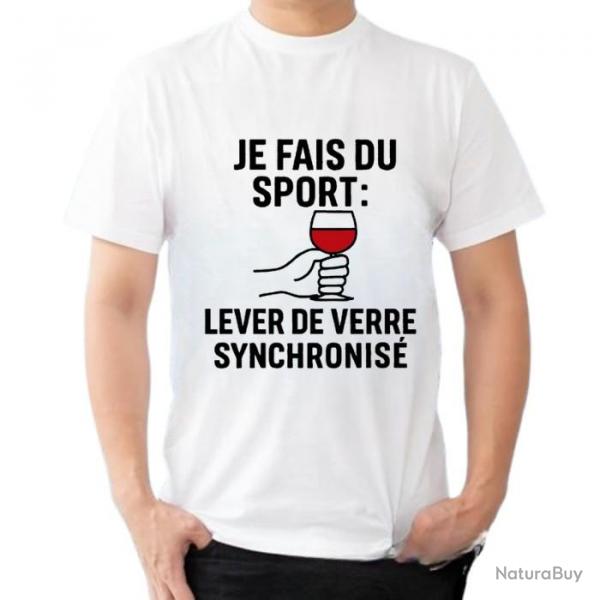 Tee-shirt humoristique "Je fais du sport : lever de verre, synchronis"