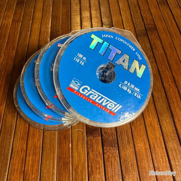 LOT PCHE DESTOCKAGE 4 bobines fil TITAN JAPAN COPOLYMER GRAUVELL