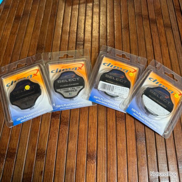Lot pche destockage 4 bobines Fluorocarbone Climax Select 25m 0,145 mm 1,9 kg