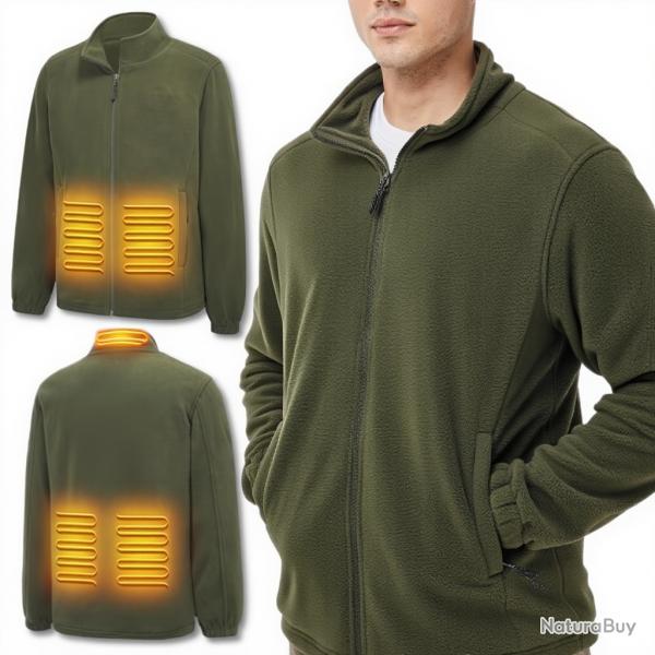 Veste polaire chauffante avec batterie 10 000 mAh - Vert arme - Livraison rapide et gratuite
