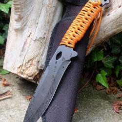 Couteau de Brousse Harpoon Lame Acier 3Cr13 Manche Corde Etui Nylon Idéal pour la Survie & la PêcheB