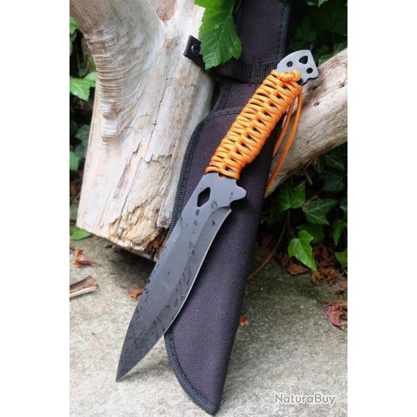 Couteau de Brousse Harpoon Lame Acier 3Cr13 Manche Corde Etui Nylon Idal pour la Survie & la PcheB