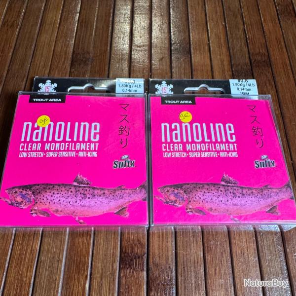 LOT PCHE 2 BOBINES Sufix CLEAR Monofilament Nanoline 150 m