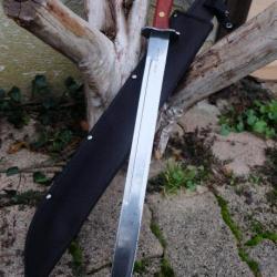 Couteau Machette Steel River Sabre Epée Lame Acier Inoxydable Manche Bois Garde Acier Etui Nylon 001