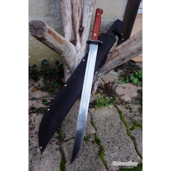 Couteau Machette Steel River Sabre Epe Lame Acier Inoxydable Manche Bois Garde Acier Etui Nylon 001