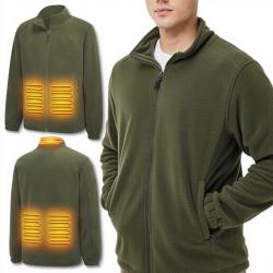 Veste polaire chauffante 6 zones de chauffe - Batterie 10 000 mAh - Vert armée - Livraison rapide