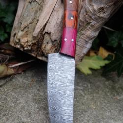 Couteau De Cuisine D'Office Lame Acier Damas 256 Couches Manche 2 Bois Fabric Artisanale