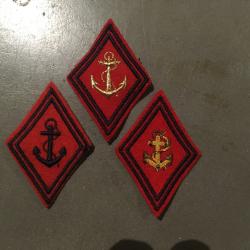 Lot de 3 insignes tissu / Ancre des Troupes de Marine