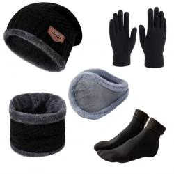 Ensemble hiver homme 5 pièces - Bonnet, gants, écharpe, chaussettes chaudes Noir