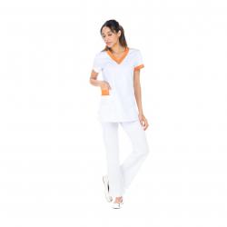 Blouse mixte DAN Blanc/Clémentine 3