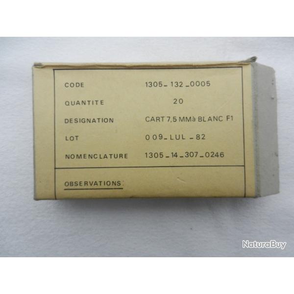 boite en carton  vide pour cartouches  cal.7,5  blanc F1