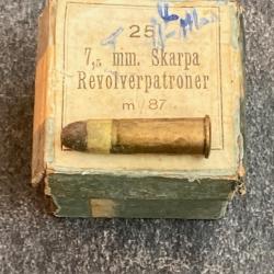 Boite de 25 cartouches 7.5 mm Nagant Suède 1885 et compatible 7.5 mm Suisse 1882  - TRÈS RARE