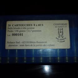 BOITE INCOMPLE CARTOUCHES 8X60 S 19 pièces