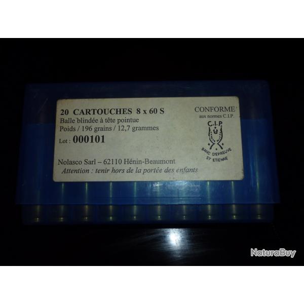 BOITE INCOMPLE CARTOUCHES 8X60 S 19 pices