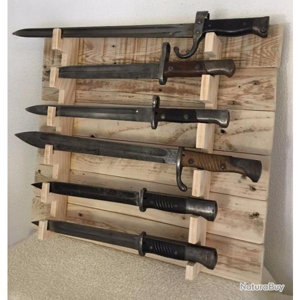 PRESENTOIR MURAL EN BOIS BRUT NATUREL POUR 6 BAIONNETTES - Cration unique