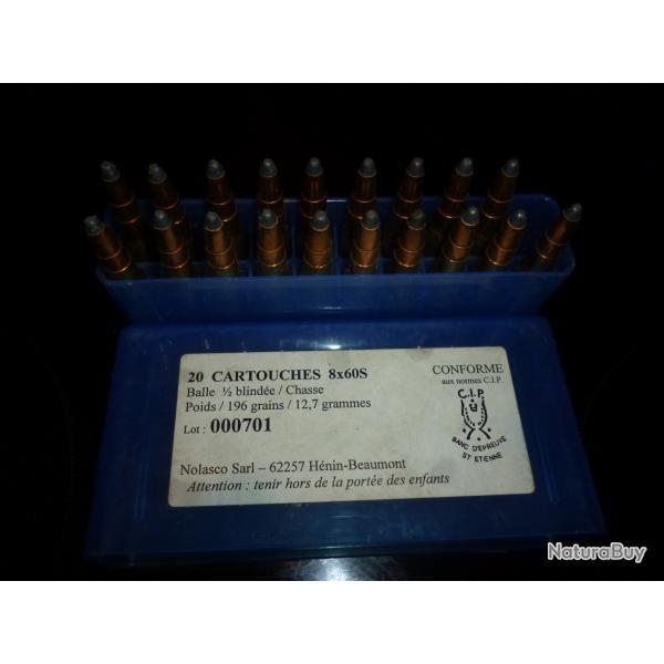 BOITE DE CARTOUCHES  INCOMPLETE  CAL 8X60   19 pices