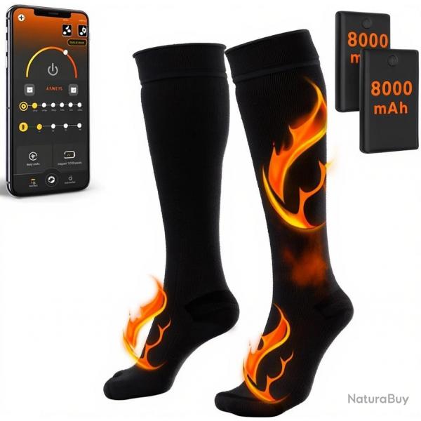 Chaussettes chauffantes 8000mAh,Tailles 35  48, Chauffage rglable via l'application mobile