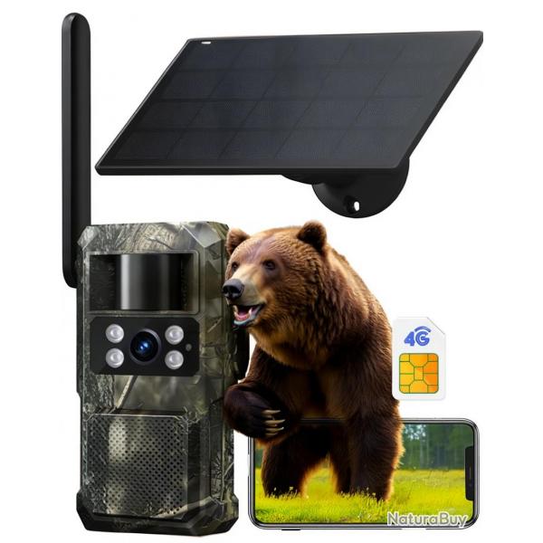 Camra de chasse 4G solaire batterie rechargeable 7800mAh intgre - IP66 - Dclenchement 0,2s