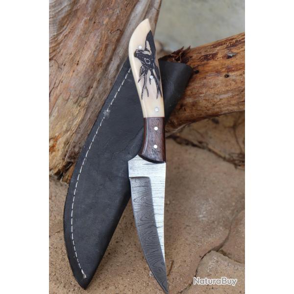 Navygou - Couteau de Chasse Damas Lame 256 Couches