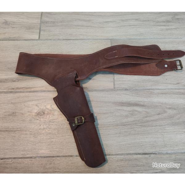 Holster ceinturon western en cuir pour revolver poudre noire (pietta 1858)