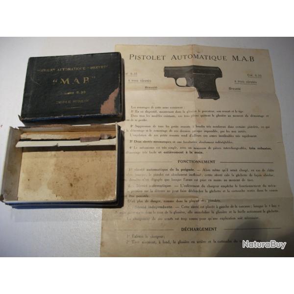ETUI BOITE ET NOTICE DU PISTOLET AUTOMATIQUE M.A.B 6,35