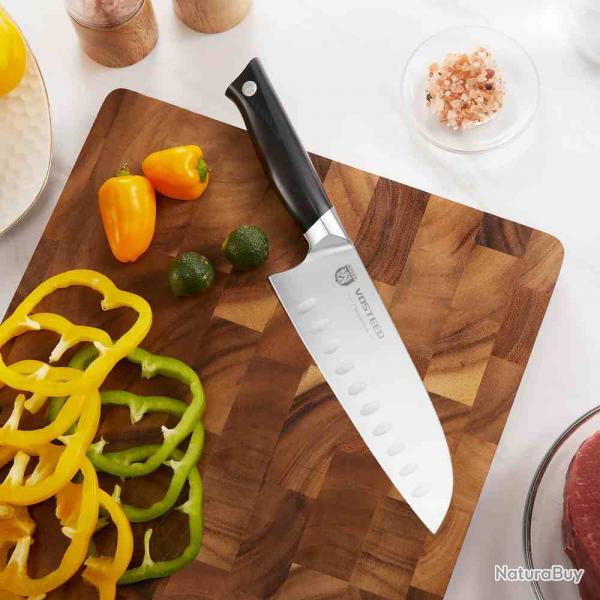 Couteau De Cuisine Vosteed Stallion Lame Santoku 7" Acier DIN 1.4116 Manche G10 VOSSLSA4170