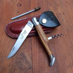 Magnifique Couteau Régional LAGUIOLE MAKI 2 Pieces Manche en Bois avec Étui en cuir + Aiguiseur