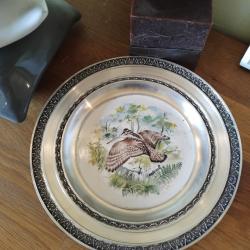 Assiette en étain bécasse