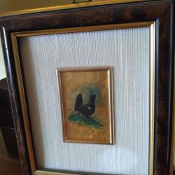 Chromolithographie sur feuille d'or 23 carats Grand Tetras